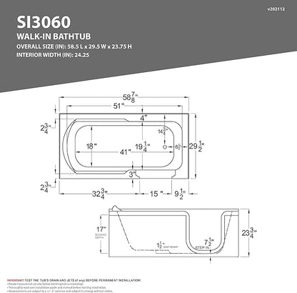 ANZZI Wide Opening Door Left Drain Step-In Walk-In Whirlpool Tub with Low Entry Threshold in White Finish 30 in. x 60 in. | AMZ3060SILWH