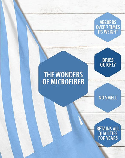 VENTURE 4TH Microfiber Beach Towel: Quick-Dry, Compact, Sand-Free, Absorbent, Sandproof and Lightweight - Perfect for Camping, Beach, and Roadtrips (Sky Blue Stripes Design | 35x78 inches)