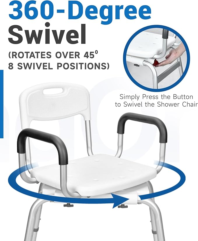 Sangohe Shower Chair for Inside Shower - 360⁰ Swivel Shower Chair - Heavy Duty Shower Seat with Back - Shower Chair for Bathtub with Arms for Handicap - Shower Seats for Elderly, 788A