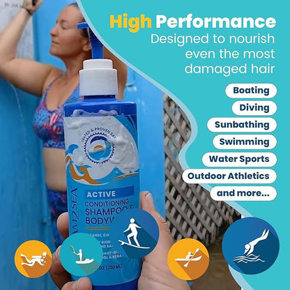 STREAM 2 SEA 3 in 1 Shampoo Body Wash and Conditioner, Reef Safe, All Natural and Organic Camping Shampoo and Liquid Soap, Skin and Hair Care for Men and Women, Sulfate and Paraben Free, 32 oz