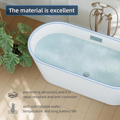 67" Acrylic Freestanding Bathtub, Modern White Soaking Tub for Bathrooms, Easy Install Contemporary Bath Tub with Chrome Overflow and Drain