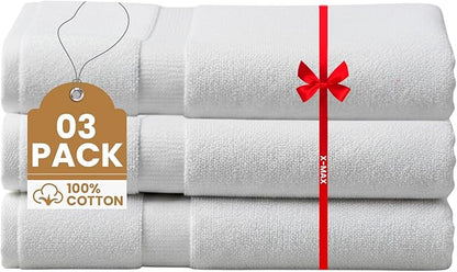 500 GSM 100% Cotton White 3-Pcs Bath Towel Set | Ultra Soft Highly Absorbent Bathroom Towels | Quick Dry Long Lasting Hotel Spa Quality for Home & Gym