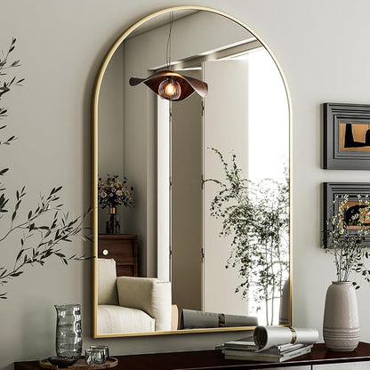 HARRITPURE Arched Wall Mirror – 24"x36" Arch Bathroom Mirror, Gold Metal Frame Vanity Mirrors for Bedroom, Entryway, Living Room Home Decor
