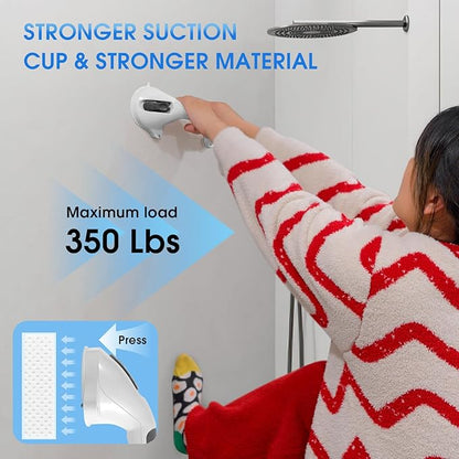 Suction Grab Bar with Safety Indicator for Bathtub Shower Bathroom, Heavy Duty Handrail Removable Reusable for Elderly disabled and Kids, Anti-Slip Grip, No Drilling Tool Free, Waterproof Black