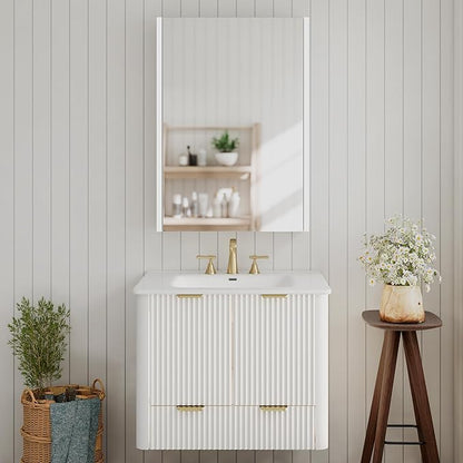 Lighted Bathroom Medicine Cabinet with Mirror，20 x 28 Inch Wall-Mounted Bathroom Wall Cabinet with Storage, LED Lights, Adjustable Shelves,White