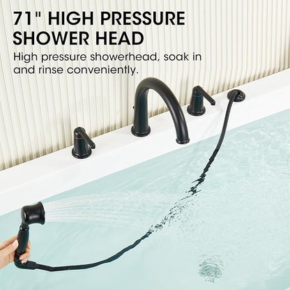 Roman Tub Faucet Set with Hand Shower, KRUZOO Bathtub Faucet Set Trim Kit with Rough-in Valve, Deck Mount Widespread 4 Hole Brass Tub Filler, KZ-9608BK, Matte Black