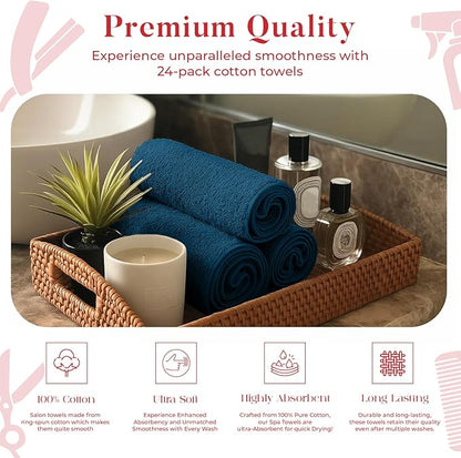RIVERSIDE Pack of 24 Salon Towels Set – 16 x 26 Inches, 100% Ring Spun Cotton Highly Absorbent and Quick Dry Towels for Salon, Hand, Barber, Gym, Home & Hair Care, Navy