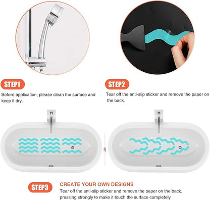Anti Slip Shower Stickers, Adhesive Decals Safety Strips Scraper for Bath Tub, Shower, Stairs, 24 Pieces (Blue)