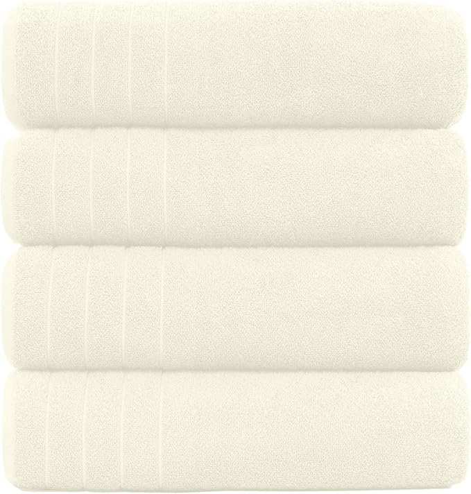 DAN River Extra Large Bath Towels Set of 4, 30 x 60 Inches - 100% Cotton Larger & Lighter Weight Towels for Bathroom - Quicker to Dry, Super Soft & Highly Absorbent Towels for Home, Ivory