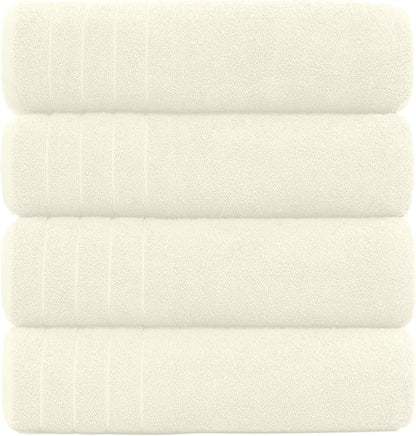 DAN River Extra Large Bath Towels Set of 4, 30 x 60 Inches - 100% Cotton Larger & Lighter Weight Towels for Bathroom - Quicker to Dry, Super Soft & Highly Absorbent Towels for Home, Ivory