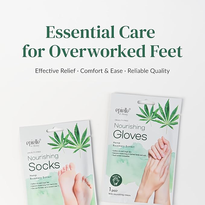 Epielle Nourishing Foot Mask 6 Pairs, Repair and Soften with Hemp & Rosemary Extract, Deep Moisturizing Socks for Dry, Cracked Feet, Self Care Gifts for Women, Spa Kit, Stocking Stuffers