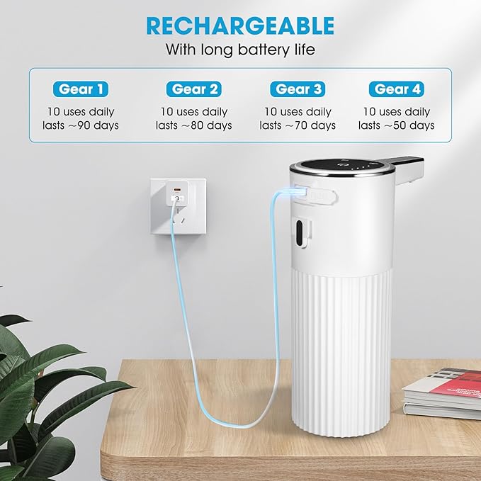 2 Pack Touchless Automatic Liquid Soap Dispenser, 13.5oz Smart Sensor Hand Wash Dispenser, USB Rechargeable & Adjustable for Bathroom Kitchen Sink, White Stripes