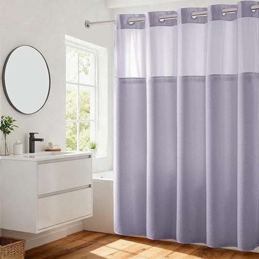 River Dream Heavyweight No Hooks Required Dotted Waffle Weave Shower Curtain with Snap in Liner - 71W x 74H,Hotel Grade,Spa Like Bath Curtain,Lilac