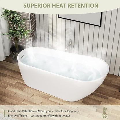 Mocoloo Freestanding Bathtub - 67 Inch Acrylic Stand Alone Soaking Bath Tub for Bathroom with a Right Overflow and Drain