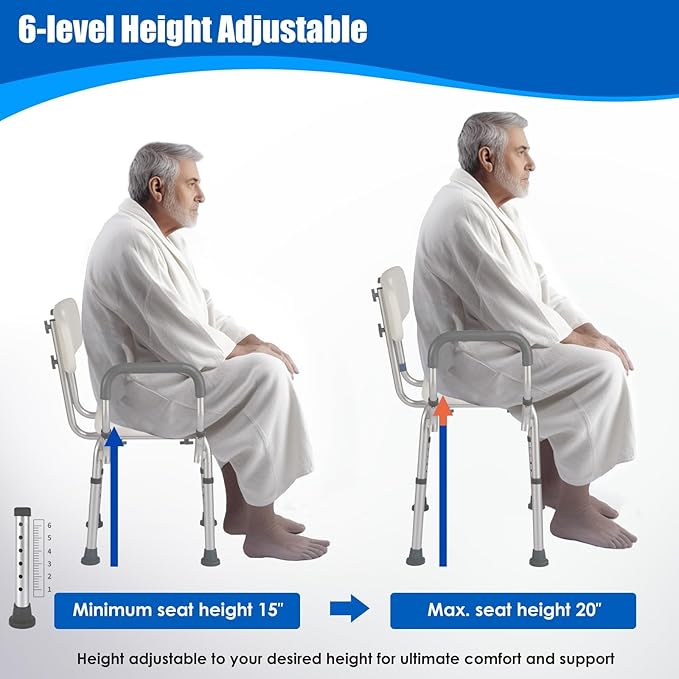 Shower Chair with Arms and Back Heavy Duty 330lbs, Shower Seat for Inside Shower with Shower Head Holder, Shower Bathroom Chair with Cutout Seat & Cold-Proof Pads, Tools-Free Assembly