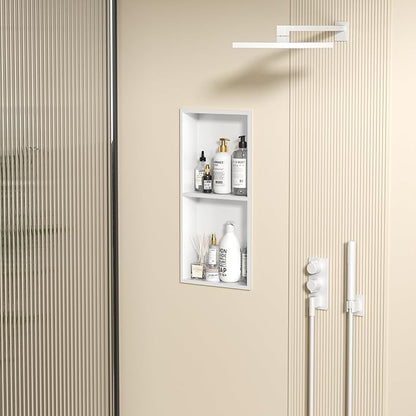 No Tile Needed Shower Niche - 304 Stainless Steel Recessed Bathroom Shelf, 2-Tier Waterproof Organizer (White, 24 Inches X 12 Inches, 2)