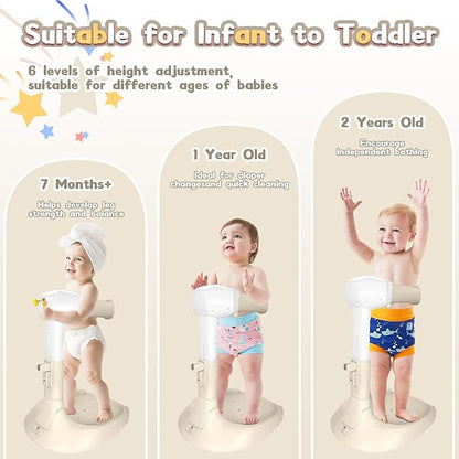 Baby Shower Stand, No-Assembly Baby Bath Stand with Enlarged Anti-Slip Base, Foldable Toddler Shower Standing Support, Soporte para Bañera de Bebe, Ideal Gift for Infant 6–36 Months (Brown)