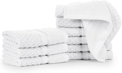 Ample Decor Christmas White Wash Cloth Set of 10 100% Cotton - Popcorn Textured - Mulaayam Collection - 12 X 12 Inch