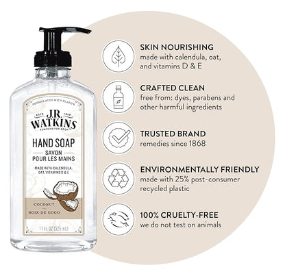J.R. Watkins Gel Hand Soap, 3 Pack of 11 Fl Oz, Coconut