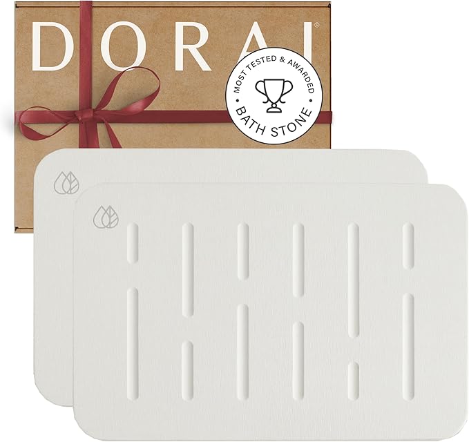 Dorai Home Bath Stone Mat 23.6"x15.4" (2-Pack) – Quick-Dry, Non-Slip Diatomite Stone Bath Mat, Rain Sandstone