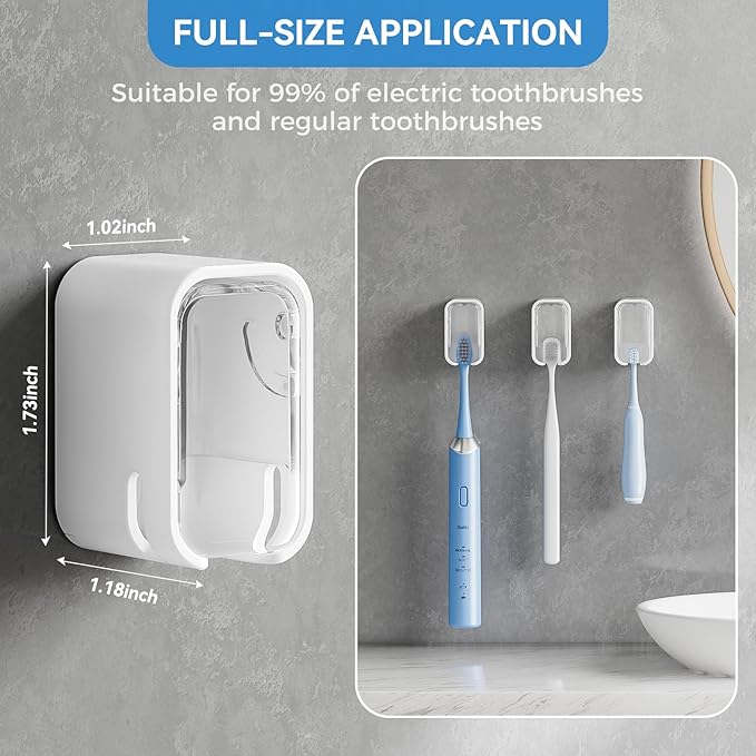 Toothbrush Holders for Bathrooms, 2PCS Innovation Single Slot Toothbrush Holder Wall Mounted with Cover for Shower, Single Toothbrush Dispenser Storage Organizer for Family & Travel