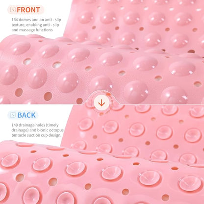 Anti-Slip Bathtub Shower mat, 20.8×20.8（Approximately 53×53cm） inch Soft Oversized Machine Washable Non-Slip Bathtub mat with Drainage Holes, Bathroom Floor Suction Cup.（1-Opaque Pink）