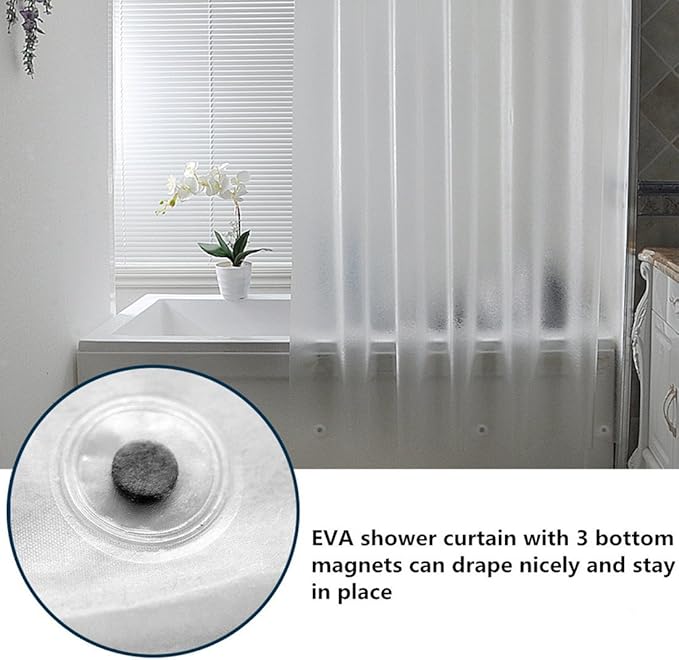 AooHome Shower Curtain Liner - 8G Eva Heavy Duty Frosted Bathroom Plastic Shower Liner with Rustproof Metal Grommets and 5 Bottom Magnets, Thickness, Water Repellent, Semi-Transparent, 72 x 75 Inch