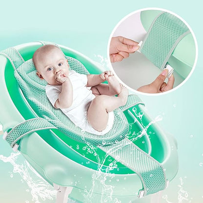 Baby Bath Seat Support Net Soft Headrest Baby Bath Cushion Pad, Breathable Newborn Infant Bathtub Shower Mesh Mat, Adjustable Shower Pad Portable Anti-Slip Bath Sling 0-18 Months, Green (No Bathtub)