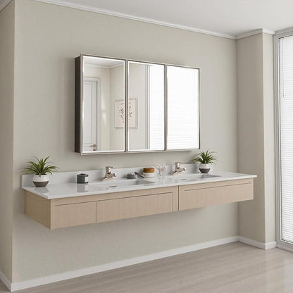 Pre-Assembled Surface or Recessed Medicine Cabinet Mirror-48x30 Brushed Nickel Bathroom Medicine Cabinet with Mirror & Rustproof Aluminum Frame, Beveled Bathroom Vanity Mirror with Storage
