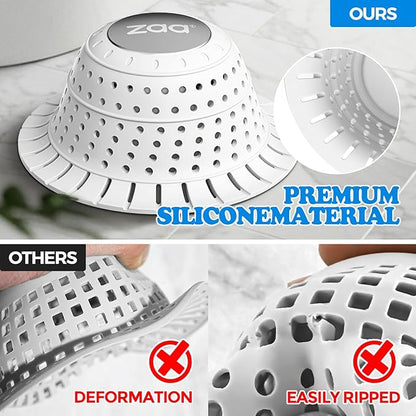 zaa Bathtub Drain Hair Catcher, Silicone Collapsible 1 Pack Drain Protector for Pop-Up and Regular Drains of Shower, Tub, Bathroom, Sink, Snow-White