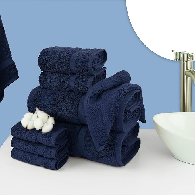 Chakir Turkish Linens Premium Cotton Absorbent Turkish Towels (8-Piece Towel Set, Navy Blue)