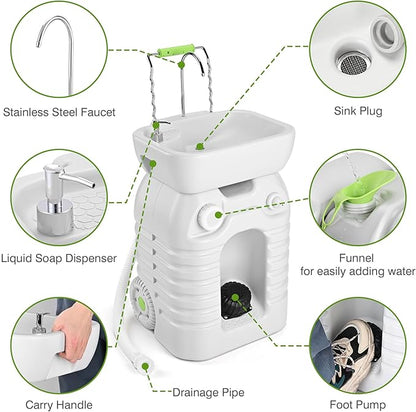 Yescom 45L Portable Sink Hand Wash Station with Foot Pump & Wheel 12Gallon Camping Sink with Soap Dispenser for Washing Hands, Fruits Ideal for RV Travel Outdoor Picnic Barbecue Party Food Booth