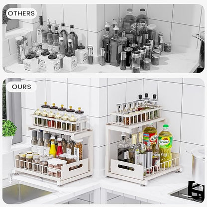 Under Sink Organizer, Heavy Duty Metal Slide Out Sink Shelf Organizer Height Adjustable, Multi-Purpose Storage Shelf for Kitchen Bathroom (Sand,1Pack)