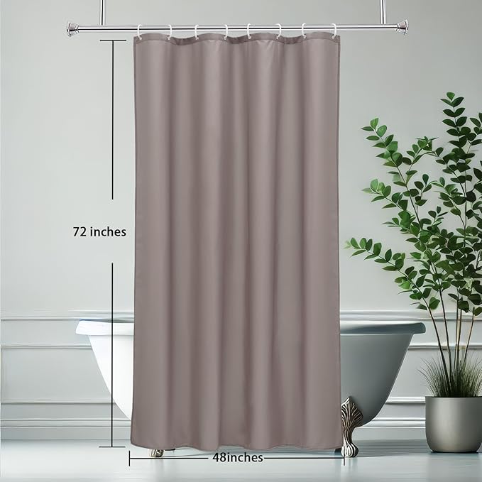 AooHome Fabric Solid Shower Curtain Liner for Hotel, Small Size Durable Shower Curtain with Hooks, Weighted Hem, Waterproof, Chocolate, 48x72 Inch