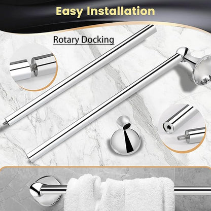 4 Piece Bathroom Hand Towel Holder Set, Adjustable Towel Racks for Bathroom Wall Mounted, Stainless Steel Chrome Towels Bar, 24 Inch Bath Room Accessories Set