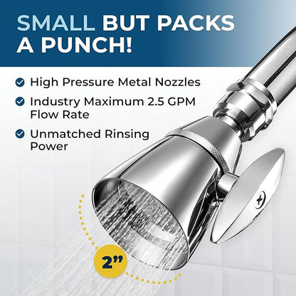 HammerHead Showers® Solid Metal 2 Inch High Pressure Shower Heads - CHROME – 2.5 GPM Shower Heads High Pressure - High Flow Shower Head with ADJUSTABLE SPRAY PATTERN - Fixed Shower Head
