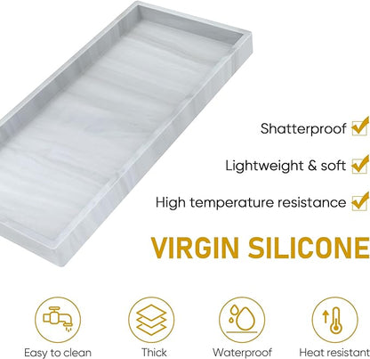 Silicone Bathroom Tray,Shatterproof Bathroom Vanity Tray,High-Grade Silicone Durable Rectangle Tray for Bathroom Trays for Counter Soap Dispenser Tray-Large 10.6 * 5.1 in