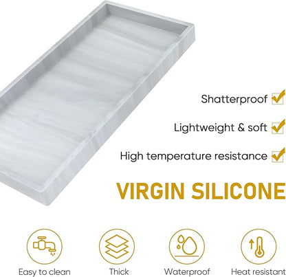 Bathroom Counter Tray,EG-SIPRO High-Grade Thickened Silicone Bathroom Vanity Tray,Shatterproof Durable Rectangle Bathroom Tray Soap Dispenser Tray for Bathroom Countertop,Small+Large (EGTRAY)