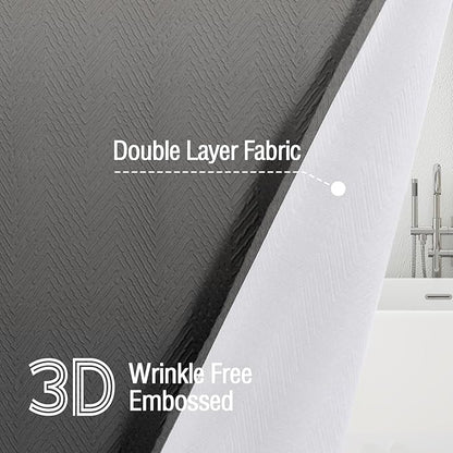 Gibelle Ombre Grey Shower Curtain, 3D Embossed Textured Herringbone Fabric Shower Curtain, Modern Farmhouse Bathroom Decor Soft Cloth Shower Curtain Set with Hooks, 72x72