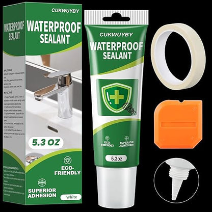 1 Pack Silicone Caulk 5.3 Oz Squeeze Tube Waterproof Silicone Sealant for Kitchen Bathroom Stronger Adhesion White Caulk for Window Toilet Sink Door Caulking Sealant with Tape and Scraper