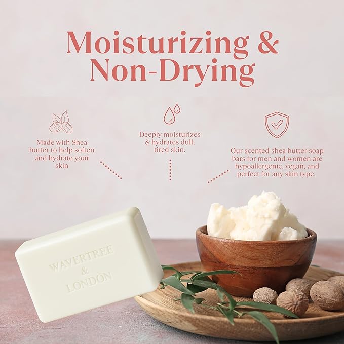 Wavertree & London English Rose Scented Natural Soap Bars for Women & Men (2 x 7oz) – Moisturizing Triple-Milled Soap Bars Enriched with Shea Butter – Plant-Based Bath & Body Bar for All Skin Types