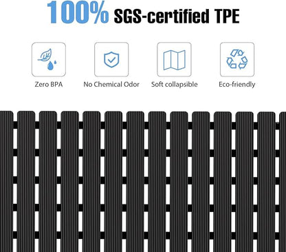 Shower Mat Non-Slip Bath Mat for Tub and Shower Stall,200+ Suction Cups with Drain Holes, Quick Dry Machine Washable, Extra Grip for Elderly and Baby, Bathroom Essentials 24x24 Inch(Black)