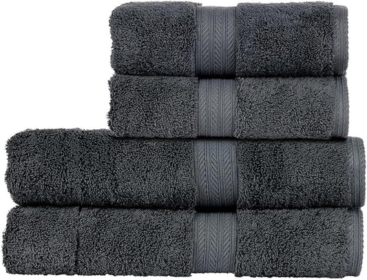Christy Renaissance 4 Piece Gray Towel Set | 100% Egyptian Cotton | Luxury Bathroom Towels | Soft and Super Absorbent | 675 GSM | 2 Bath 2 Hand | Ash Gray