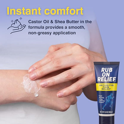 RUB ON RELIEF Topical Pain Relief Cream - Non-Greasy Joints Pain Cream for Knees, Shoulders & Back, Targeted Arthritis & Muscle Aches with Arnica, MSM, Turmeric, Aloe Vera, & Castor Oil- 3 oz (1 Pack)