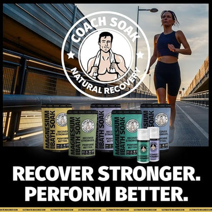 Coach Soak Recovery Bath Soak - Alternative to Epsom Salt Bath Soak - Fast-Absorbing Pure Magnesium Flakes & Dead Sea Salt with 21 Minerals, Bath Salts & Essential Oils - 3 lb, Energizing Citrus