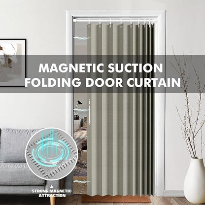 100% Blackout Fabric Folding Door Curtain with Magnetic Closure - Accordion Style for Sliding Doors, Closets,Wardrobe and Temporary Door Solutions Doorway Curtains（W42 x L78, Grey 1 Panel）