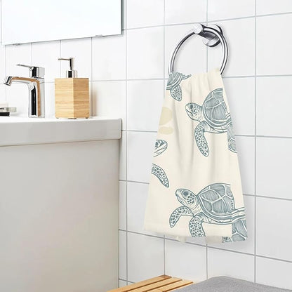 Sea Turtles Style Hand Towels for Bathroom Set of 2 Cotton Face Towel Soft Absorbent Bath Towels for Hotel Gym Spa Yoga Home Decorative, 16x28in
