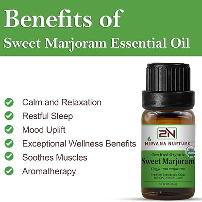 Sweet Marjoram Essential Oil USDA Certified Organic, 100% Pure Natural Premium Grade, Undiluted