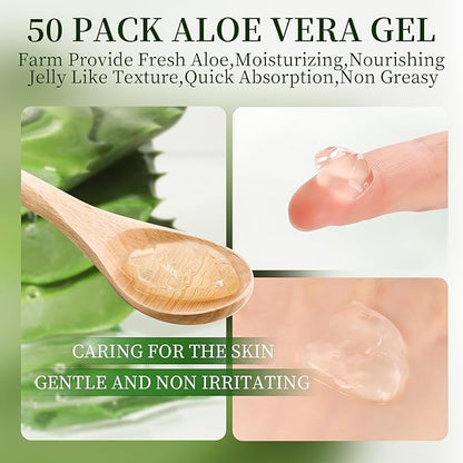 50 Pack Aloe Vera Gel for Face, Hair, Body, Skin, Sunburn Relief, 99% Pure Aloe Vera Gel for All Skin Types, Bulk Aloe Gel Travel Size for Soothing After Sun Skin Care Relief