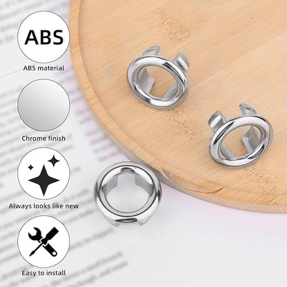 10 Pcs Sink Overflow Ring Cover, Chrome Bathroom Sink Overflow Trim Ring Cap Drain Hole Insert for Kitchen Bathroom Basin Vanity & Ceramic Sinks